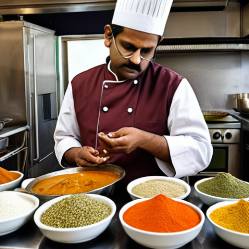 Home 7 **Prompt 1: Data Sourcing - The Chef's Dilemma**
An Indian chef, with a thoughtful expression, stands in a bustling, traditional Indian kitchen. Around them are various raw ingredients – some are neatly packaged (representing open-source datasets), while others are rough and clearly fresh from the market (representing web-scraped data), and a few are growing in small pots (representing self-collected data). The chef is contemplating which ingredients to use to prepare a complex dish, symbolizing the critical decision of choosing the right data sources for a deep learning project. The scene should feel authentic to an Indian culinary setting.