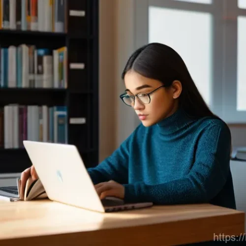 AI 분야 학위 취득과 학습 경로 - **AI Student's Focused Study Session:** A young woman, early twenties, with a thoughtful and determi...