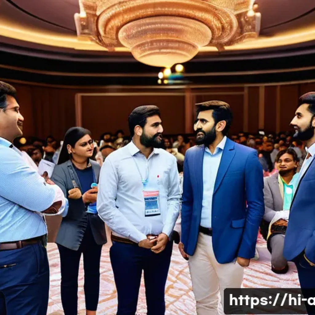 AI 관련 컨퍼런스와 참여 효과 - A vibrant AI conference scene in India, featuring diverse professionals in business casual attire ne...