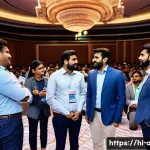 Home 20 AI 관련 컨퍼런스와 참여 효과 - A vibrant AI conference scene in India, featuring diverse professionals in business casual attire ne...