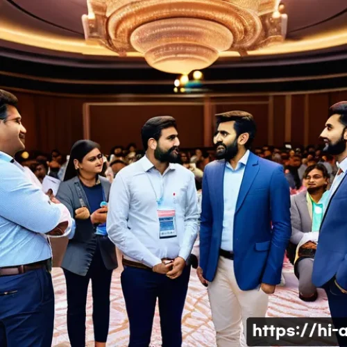 Home 32 AI 관련 컨퍼런스와 참여 효과 - A vibrant AI conference scene in India, featuring diverse professionals in business casual attire ne...
