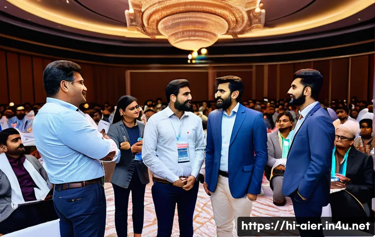 AI 관련 컨퍼런스와 참여 효과 - A vibrant AI conference scene in India, featuring diverse professionals in business casual attire ne...