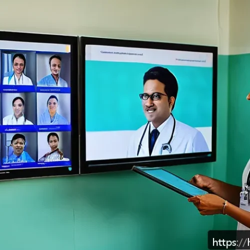 Home 30 AI 연구와 산업의 미래 전망 - A modern Indian rural healthcare clinic scene featuring a compassionate female doctor using AI-power...