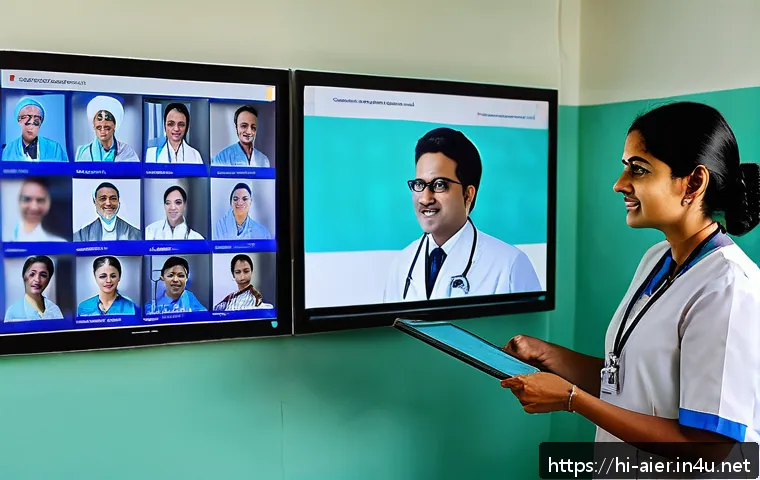 AI 연구와 산업의 미래 전망 - A modern Indian rural healthcare clinic scene featuring a compassionate female doctor using AI-power...