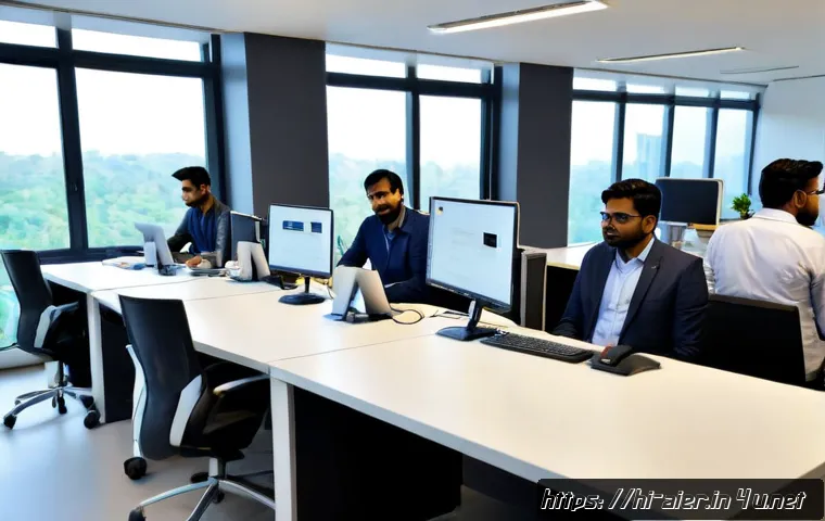 인공지능 직무별 연봉 수준 분석 - Photorealistic modern Indian office scene, diverse AI professionals representing different roles: ma...